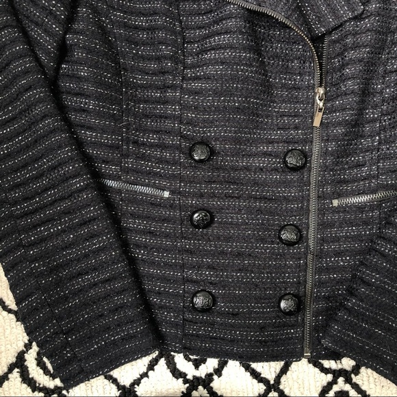 Cache Moto Style Blazer Jacket Metallic Thread Size 6 Black Tweed Military - Picture 3 of 8